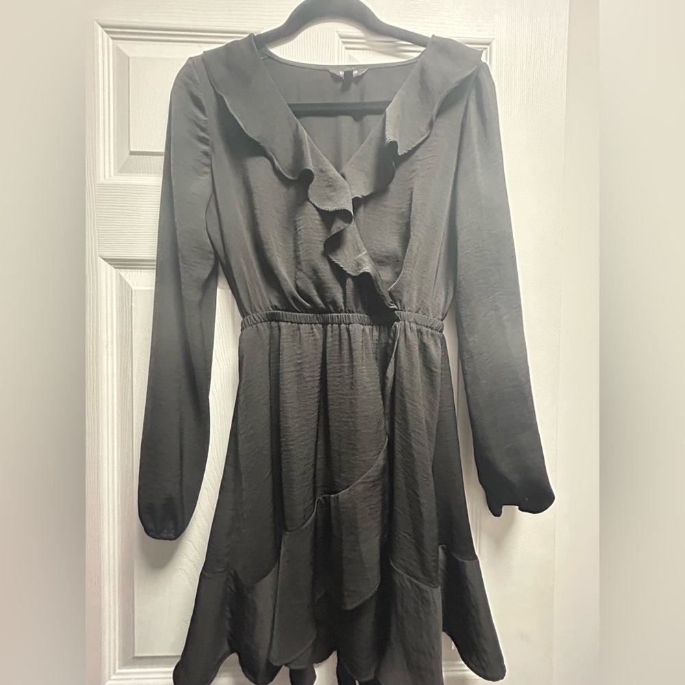 Express Black Fit and Flare Dress with Bishop Sleeves